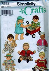 7992 SIMPLICITY 12''-22'' BABY DOLLS FLEECE JACKET, ROMPER, HAT, DRESS PATTERN